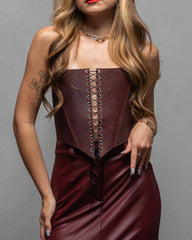Leather corset top, overbust corset for rave outfit