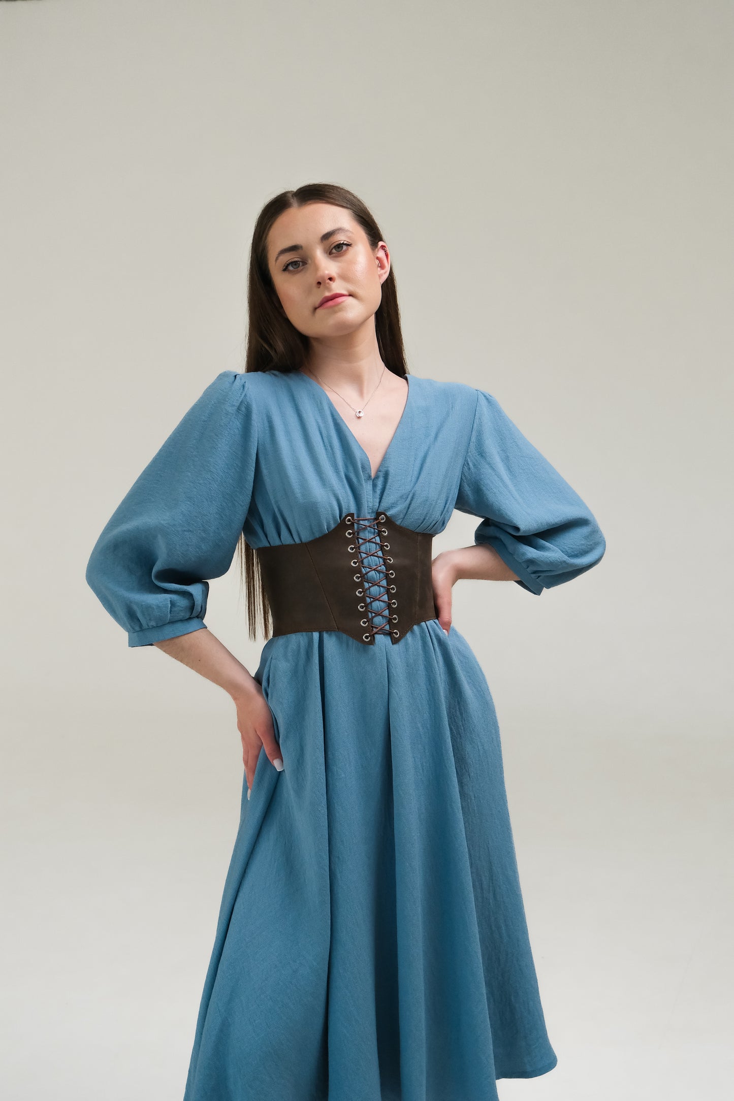 Brown Leather underbust corset belt, Renaissance outfit