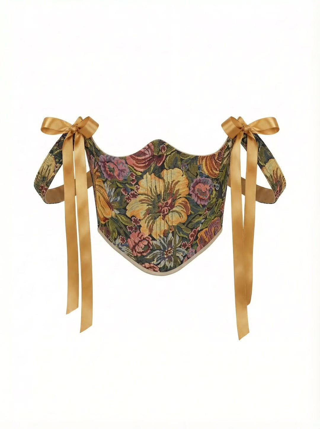 Khaki Flowers Underbust Corset – Structured Lace Up with Straps