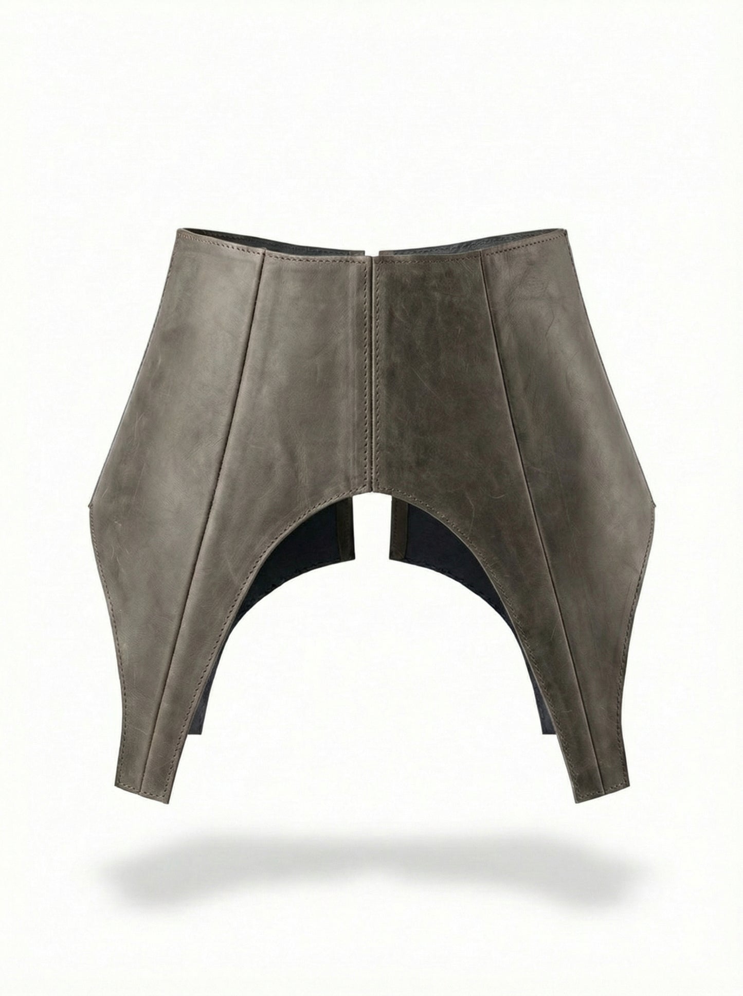 Gray Leather Peplum Basque Belt – Structured Waist Corset Belt