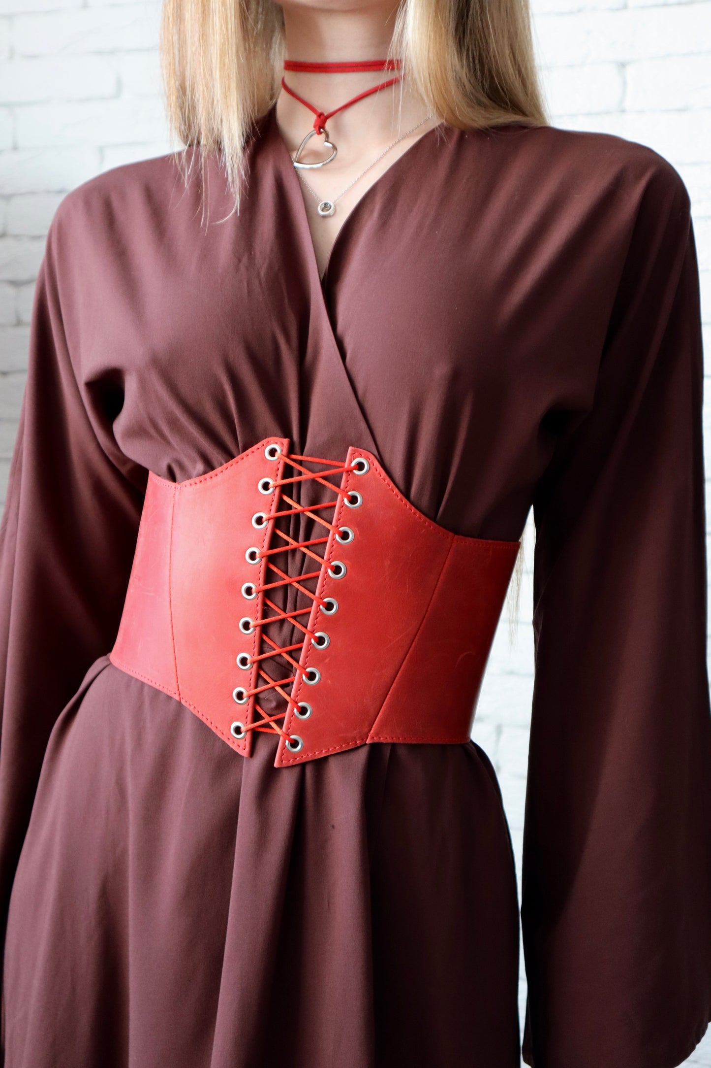 Leather underbust corset belt, waist wide corset