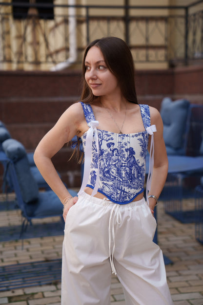 Reversible Corset Top – Boned Denim & Cotton Bodice
