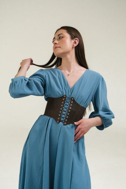 Leather underbust corset belt