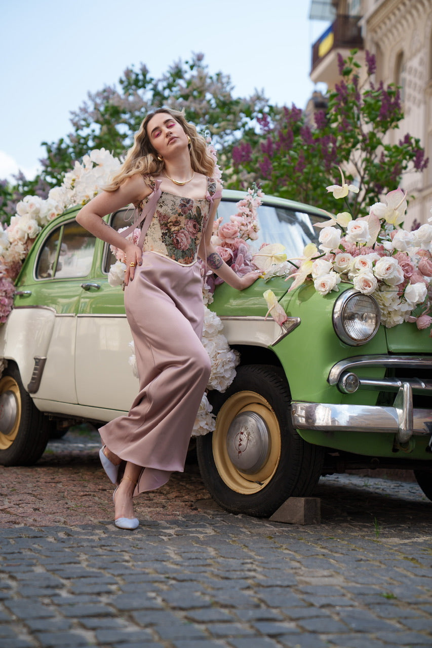 Reversible Pink Flowers Renaissance Corset – Boned Jacquard Top