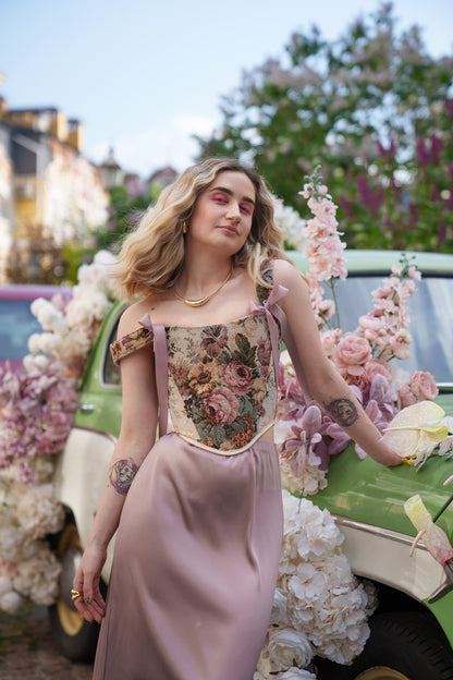 Reversible Pink Flowers Renaissance Corset – Boned Jacquard Top