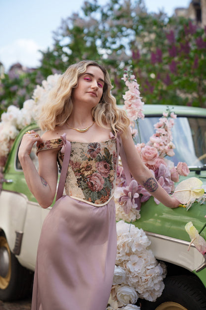 Reversible Pink Flowers Renaissance Corset – Boned Jacquard Top