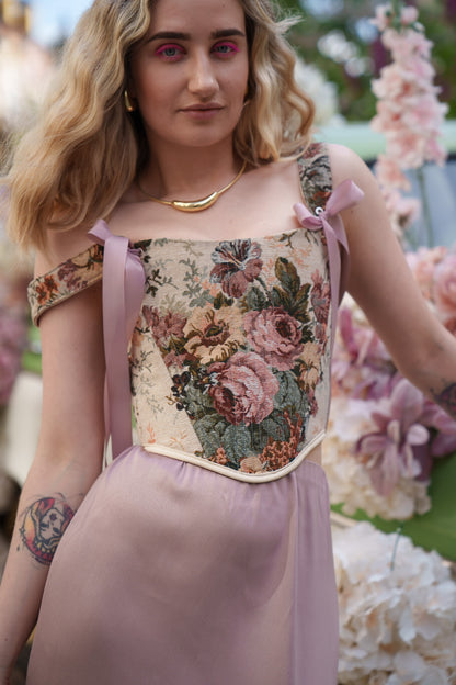 Reversible Pink Flowers Renaissance Corset – Boned Jacquard Top