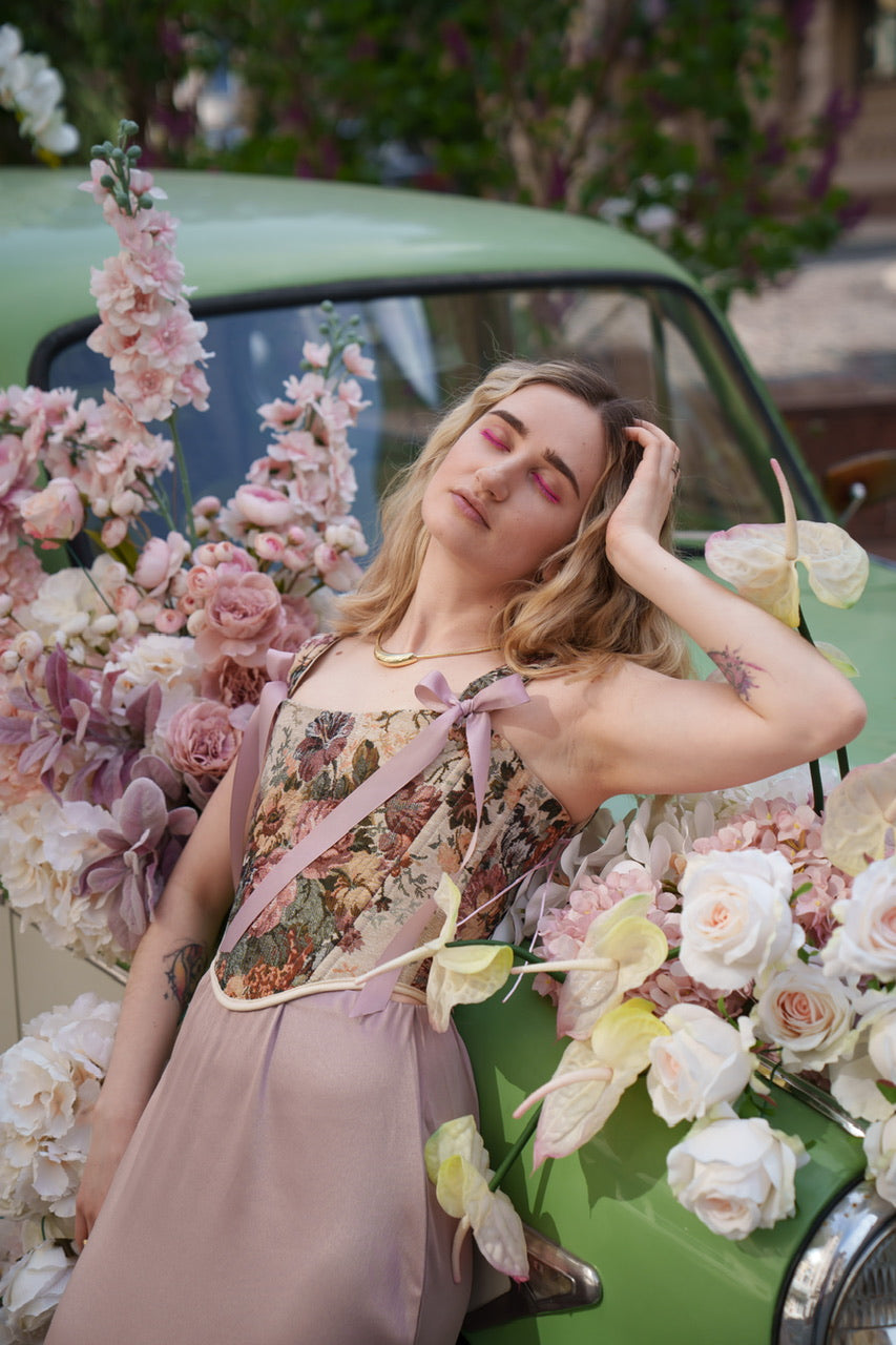 Reversible Pink Flowers Renaissance Corset – Boned Jacquard Top