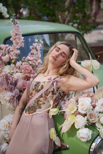 Reversible Pink Flowers Renaissance Corset – Boned Jacquard Top