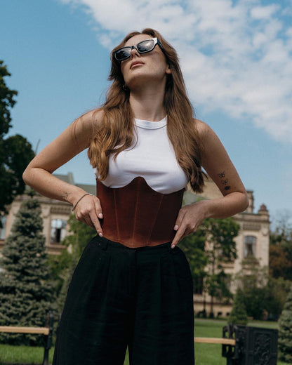 Cognac Underbust Leather Corset – Structured Waist Shaping Belt