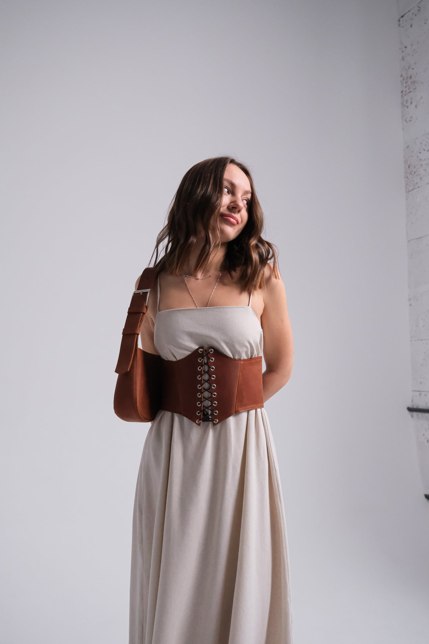 Leather underbust corset belt