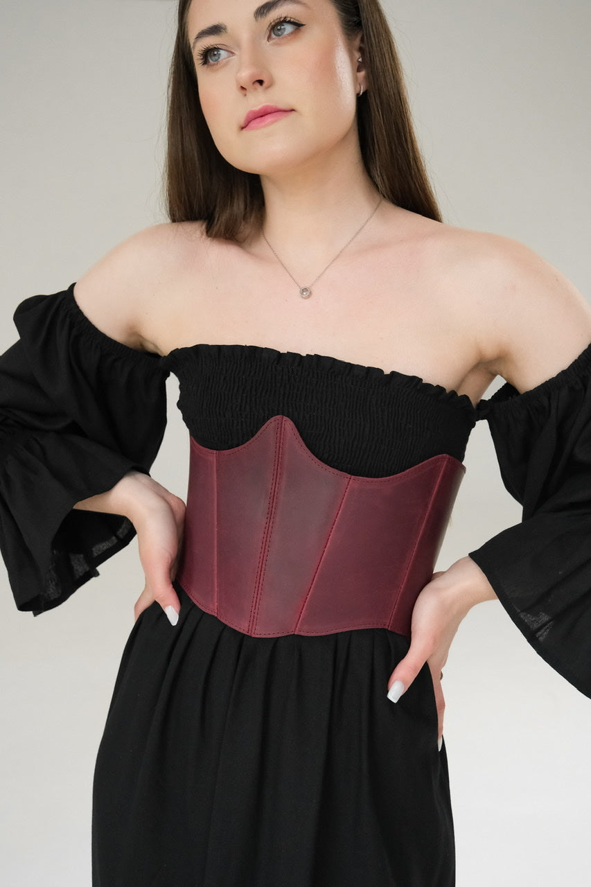 Leather underbust corset belt, renaissance plus size corset