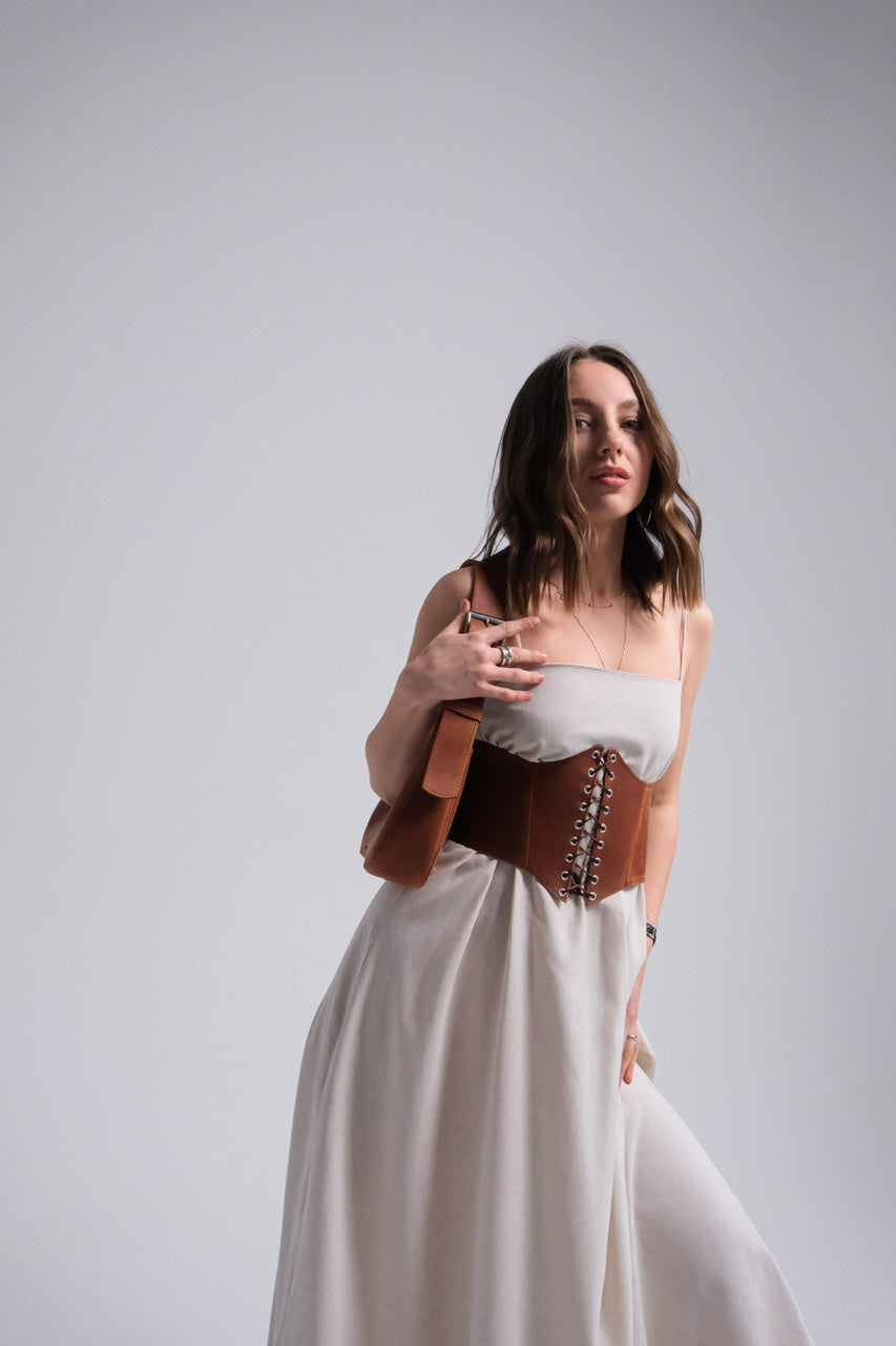 Leather underbust corset belt