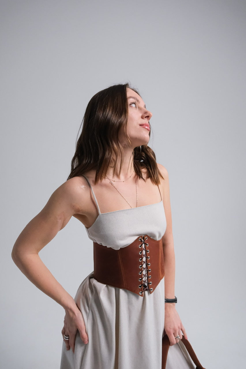 Leather underbust corset belt