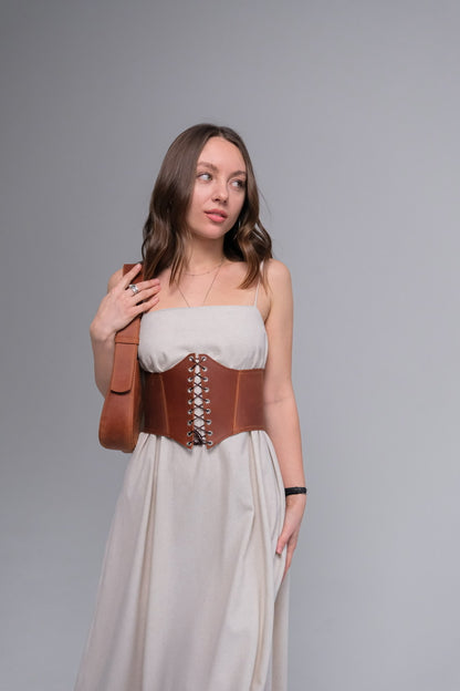 Leather underbust corset belt