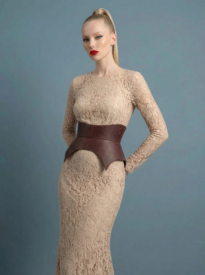 burgundy leather basque belt cutout peplum waist belt structured waist belt sculpted leather belt statement outfit styling elegant fashion waist belt