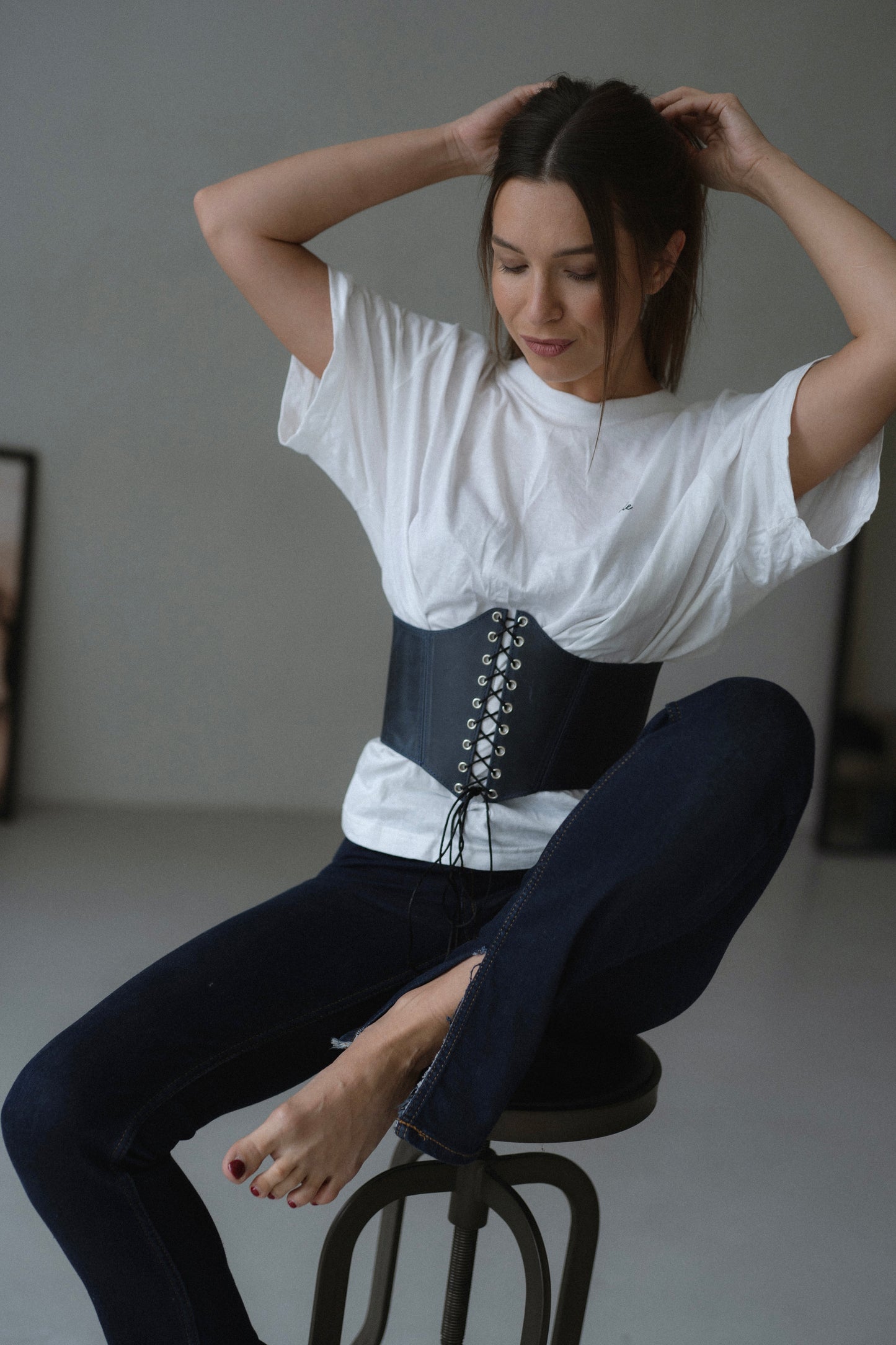 Blue Leather underbust corset belt, Renaissance outfit