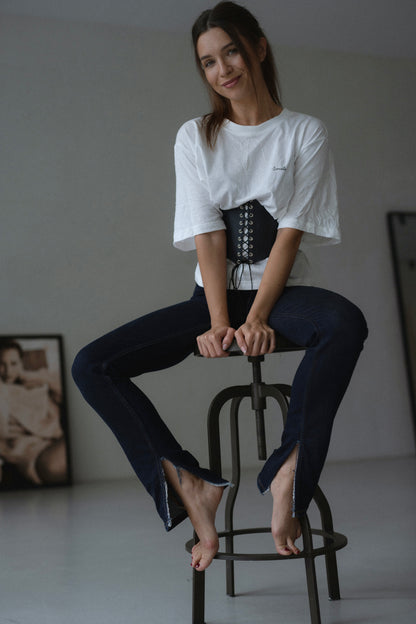 Blue Leather underbust corset belt, Renaissance outfit