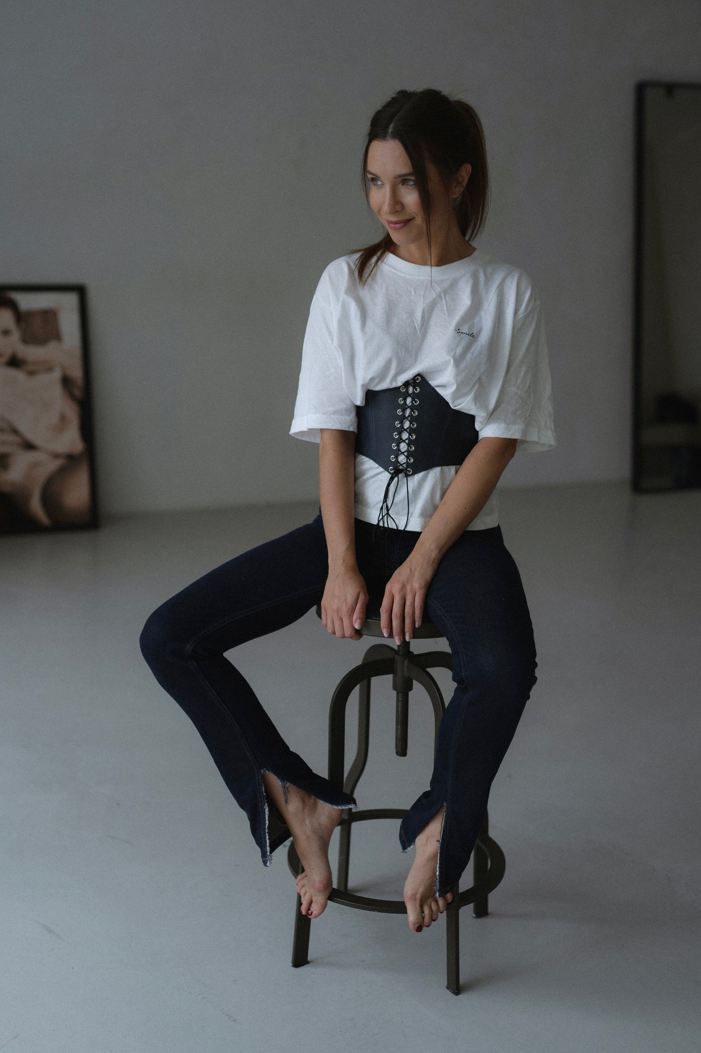 Blue Leather underbust corset belt, Renaissance outfit