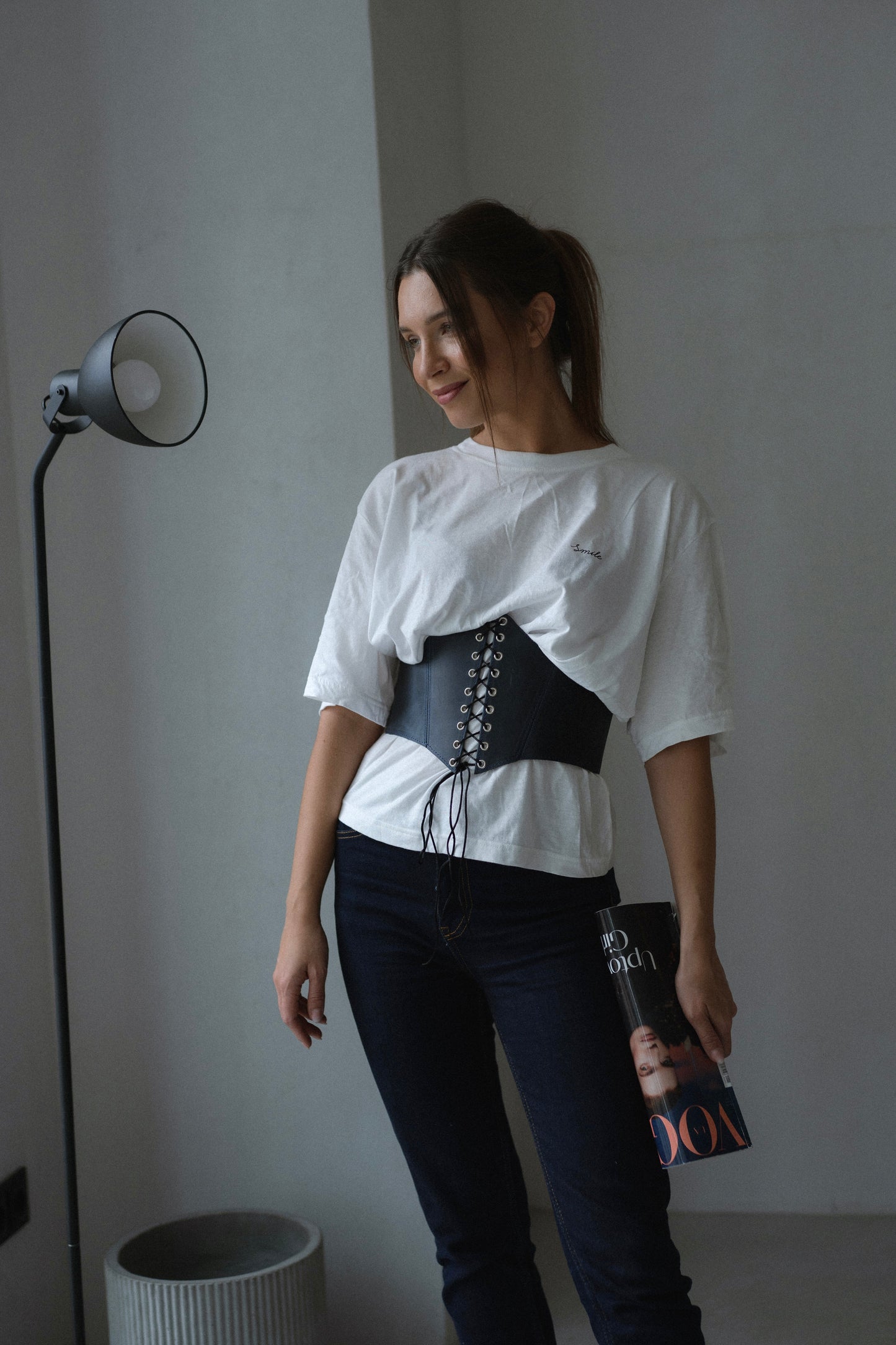 Blue Leather underbust corset belt, Renaissance outfit