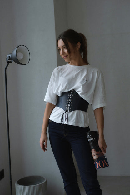 Blue Leather underbust corset belt, Renaissance outfit