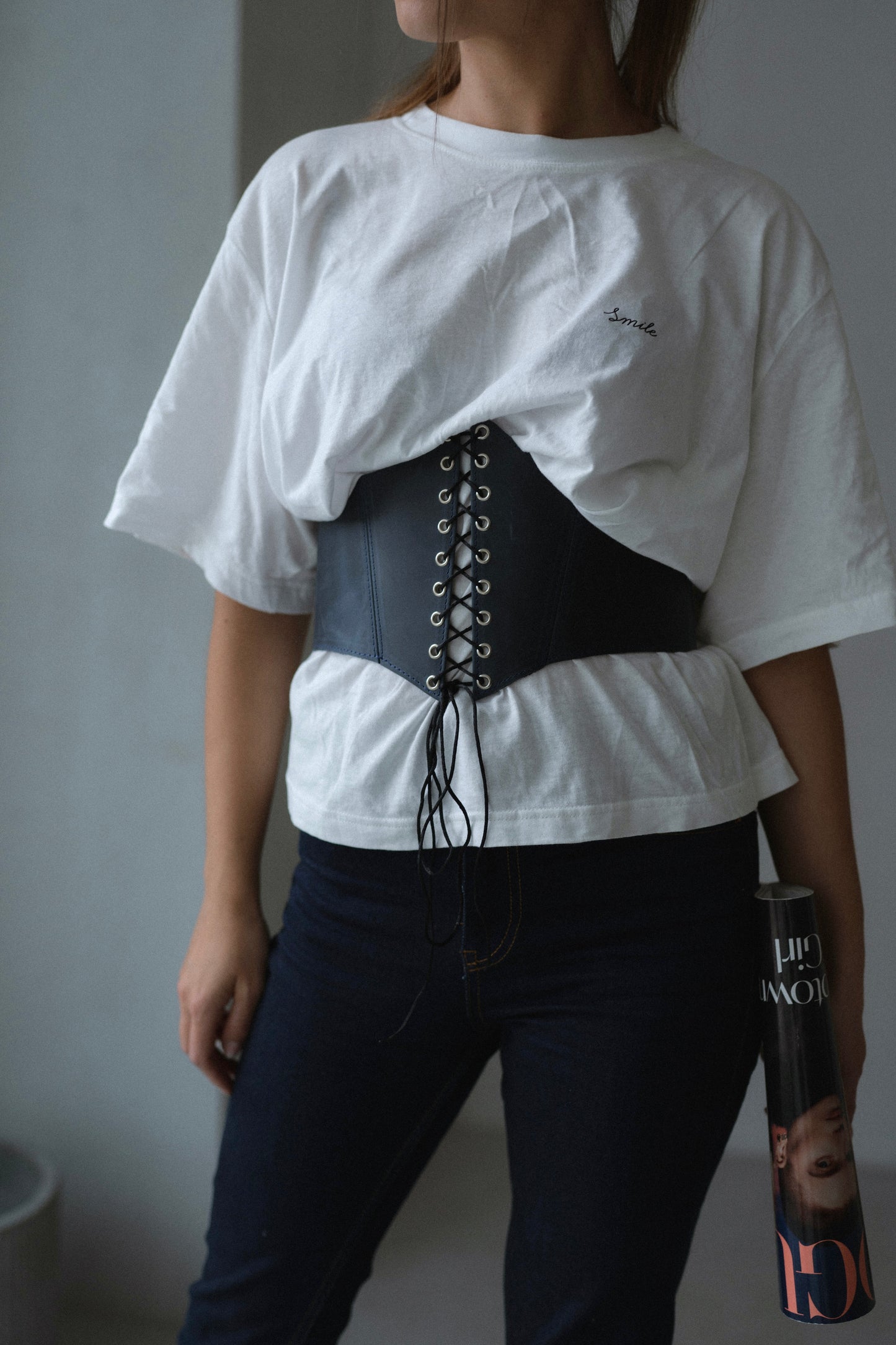 Blue Leather underbust corset belt, Renaissance outfit