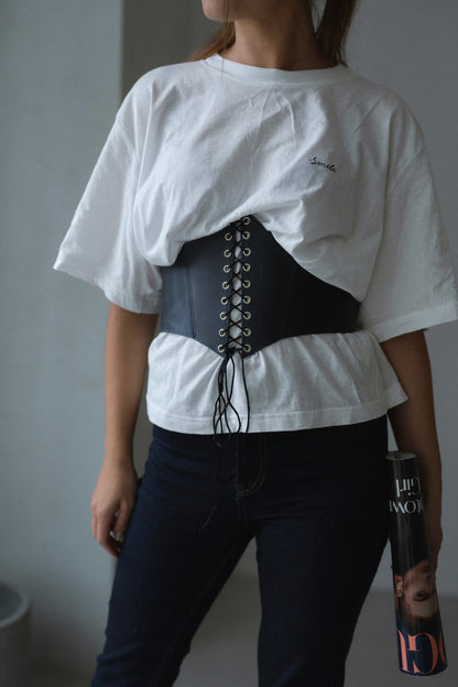 Blue Leather underbust corset belt, Renaissance outfit