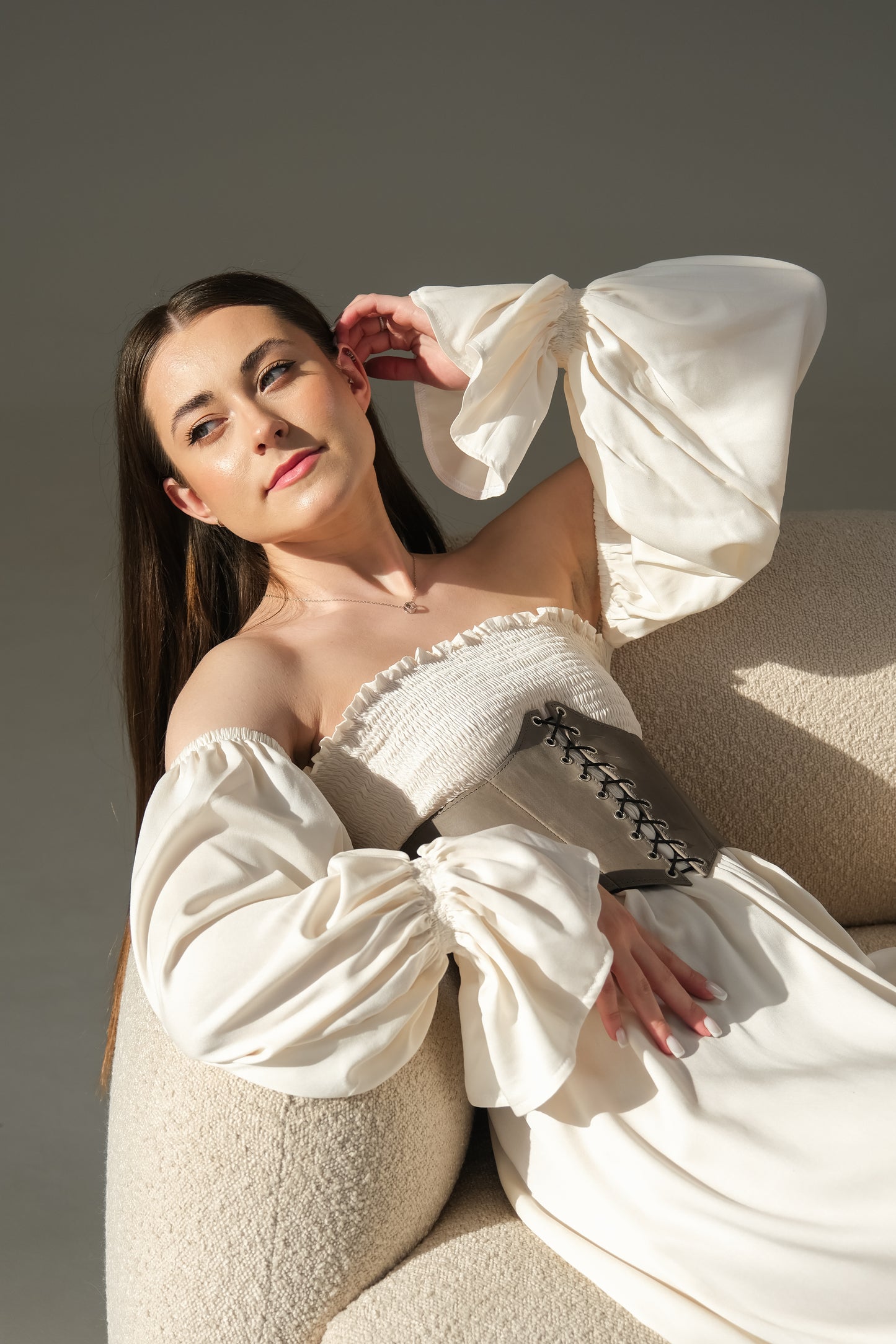 Gray Leather underbust corset belt, Renaissance outfit