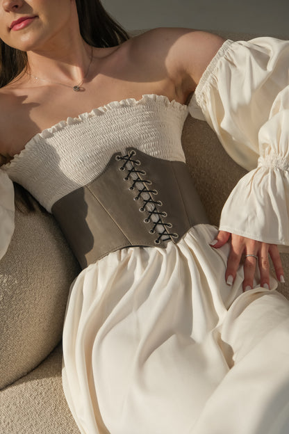 Gray Leather underbust corset belt, Renaissance outfit