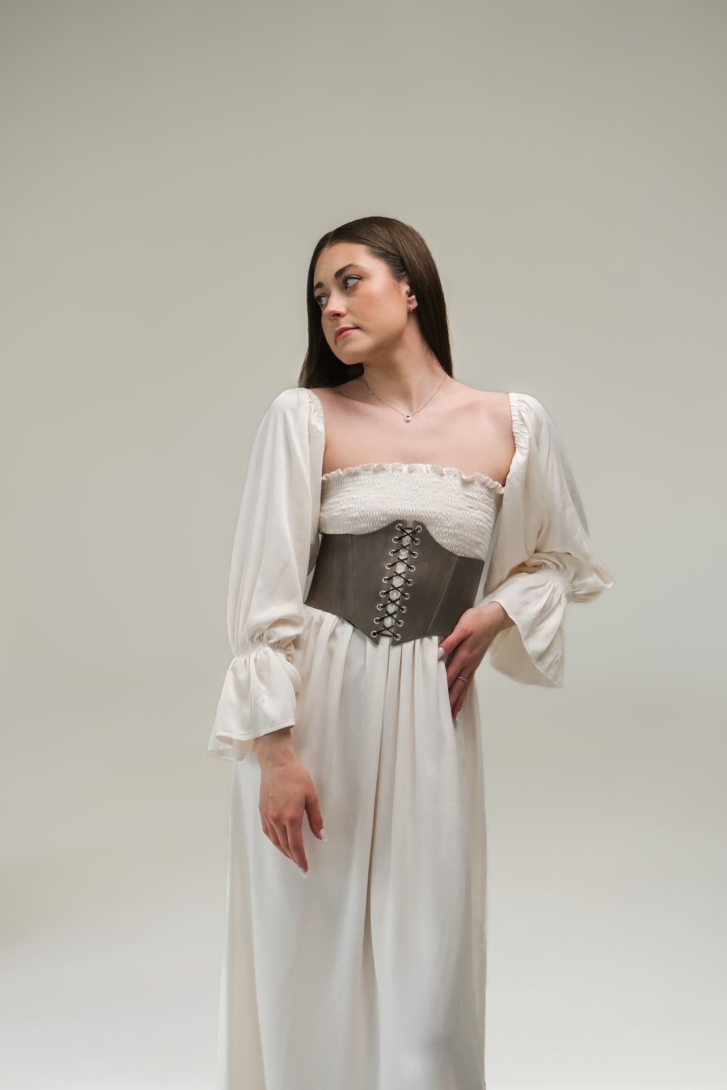 Gray Leather underbust corset belt, Renaissance outfit