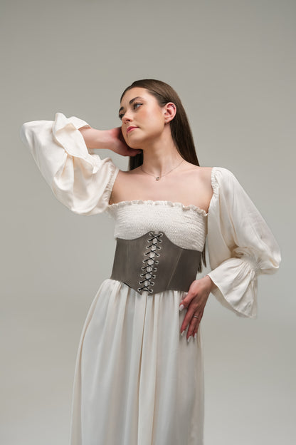 Gray Leather underbust corset belt, Renaissance outfit