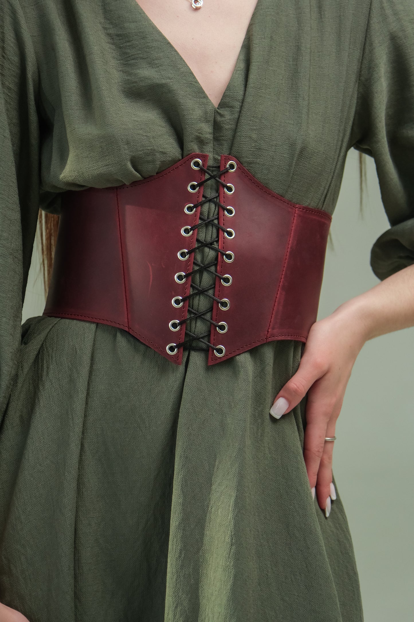 Burgundy Leather underbust corset belt, waist wide corset