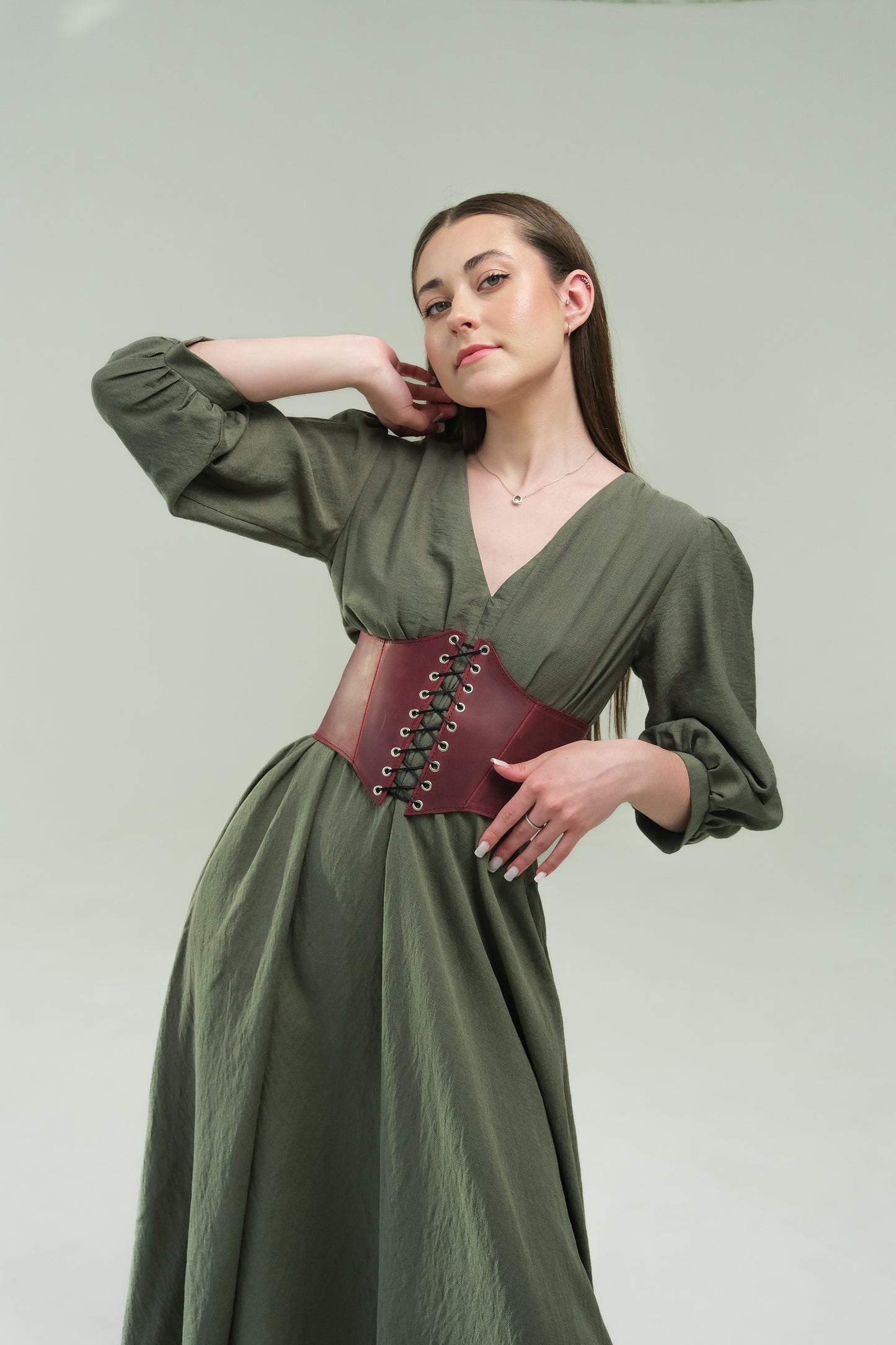 Burgundy Leather underbust corset belt, waist wide corset