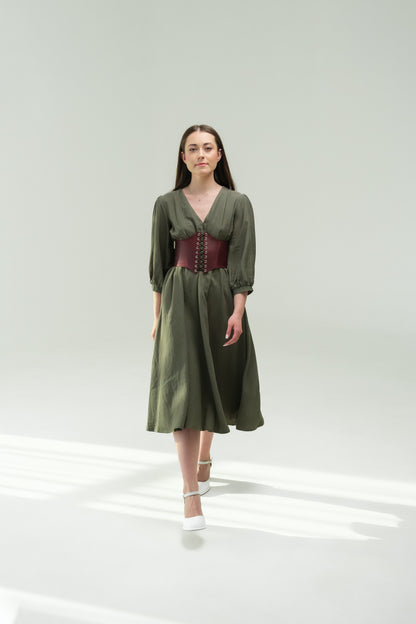 Burgundy Leather underbust corset belt, waist wide corset