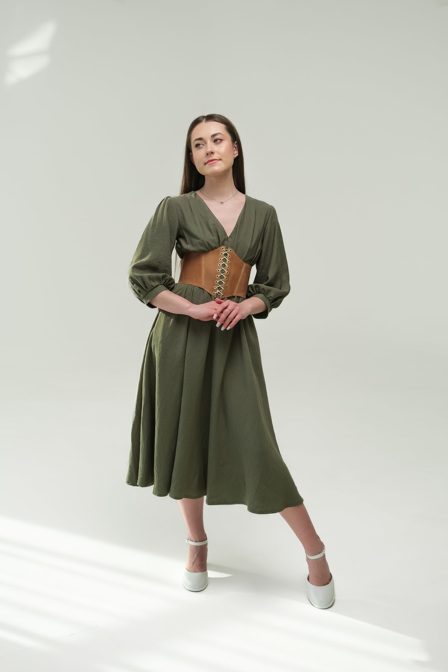 Beige Leather underbust corset belt, festival waist wide corset