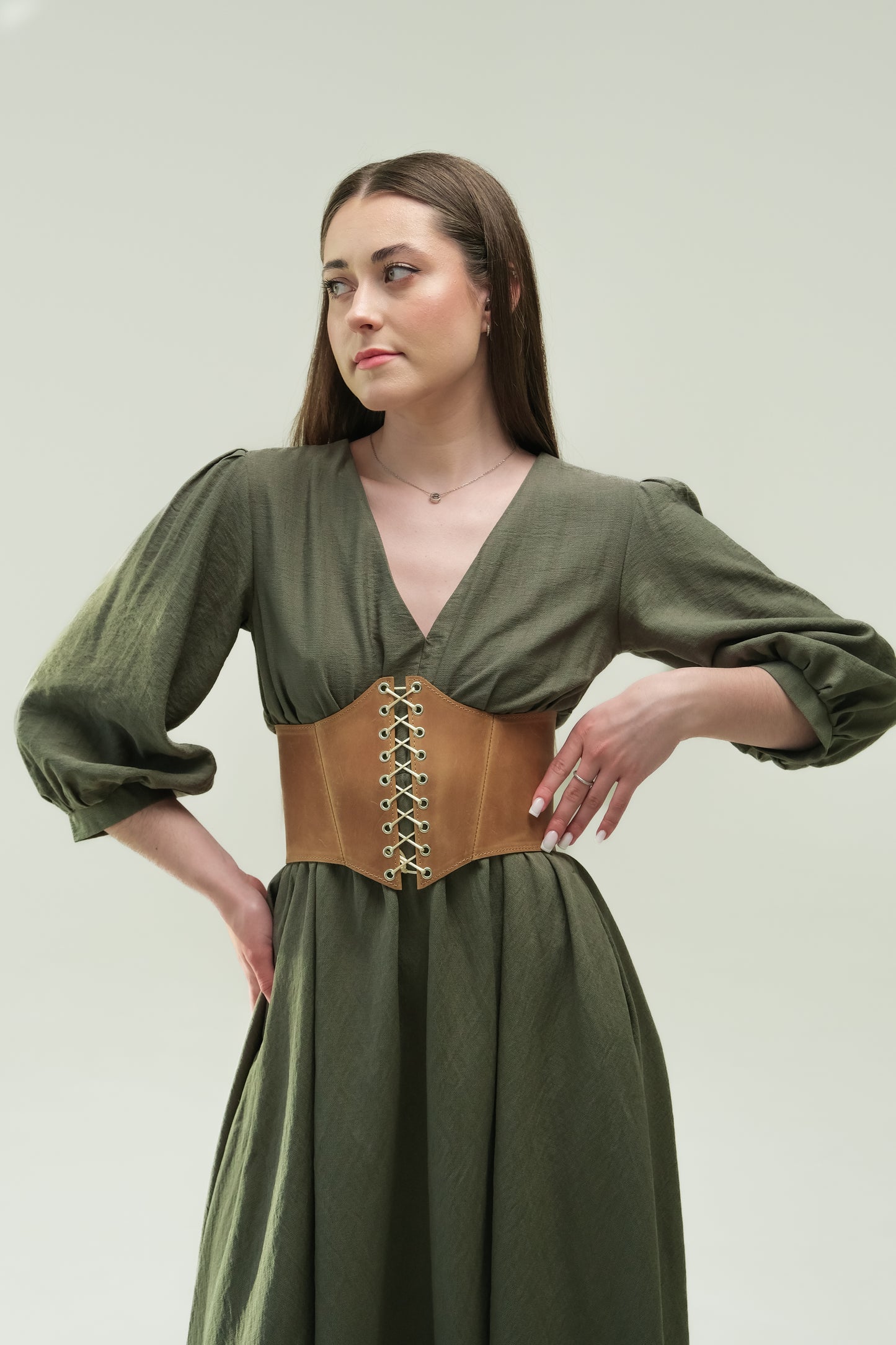 Beige Leather underbust corset belt, festival waist wide corset