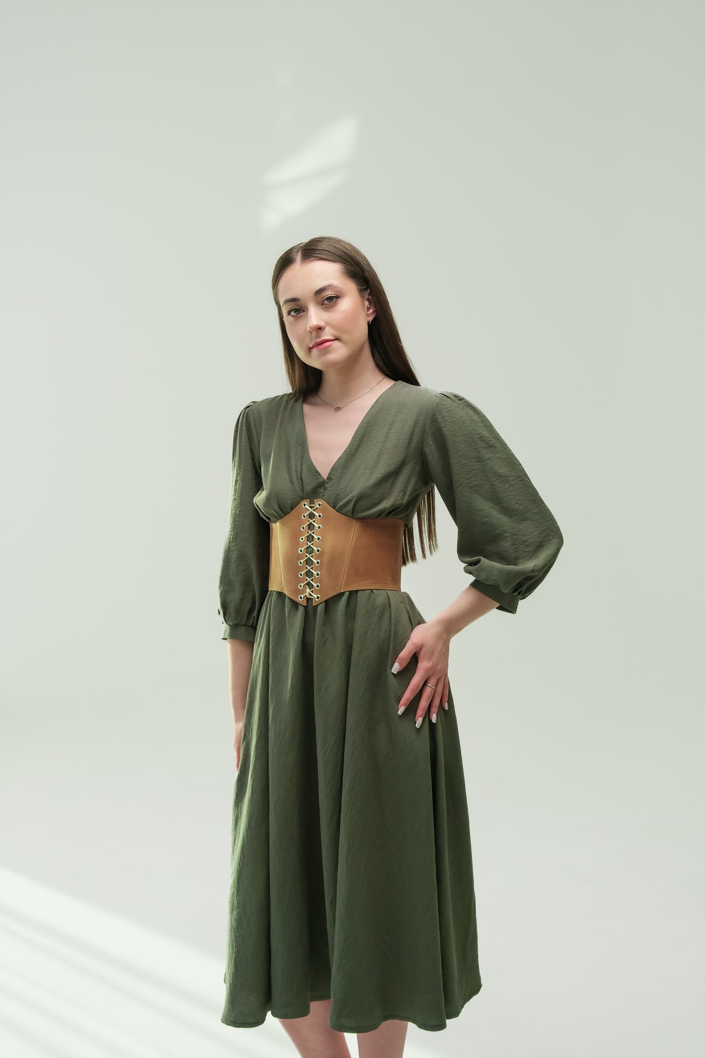 Beige Leather underbust corset belt, festival waist wide corset