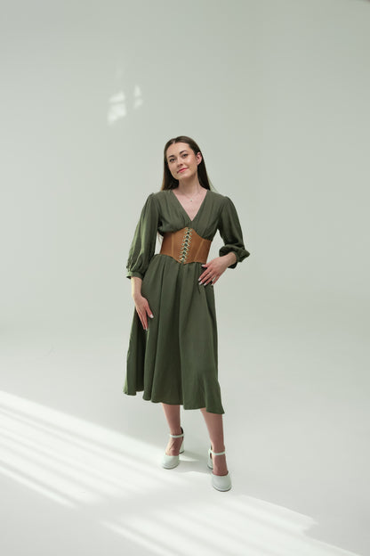 Beige Leather underbust corset belt, festival waist wide corset