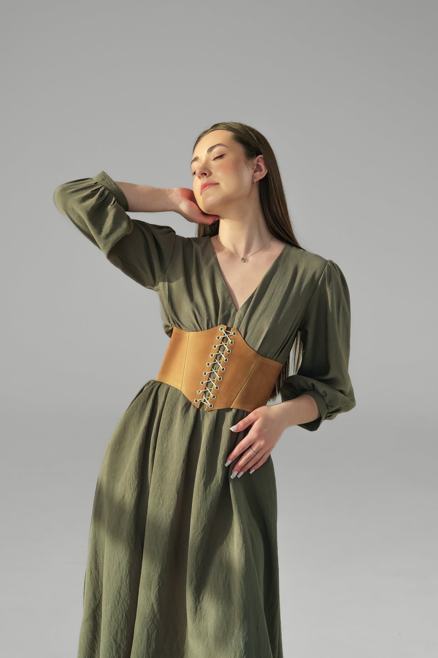 Beige Leather underbust corset belt, festival waist wide corset