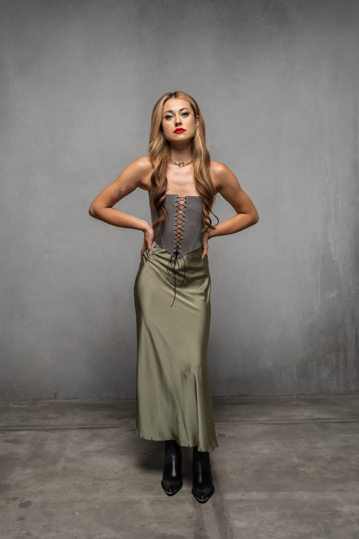 Gray Leather corset top, overbust corset for rave outfit