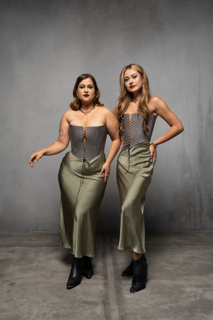 Gray Leather corset top, overbust corset for rave outfit