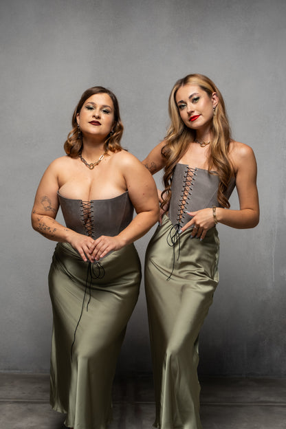 Gray Leather corset top, overbust corset for rave outfit
