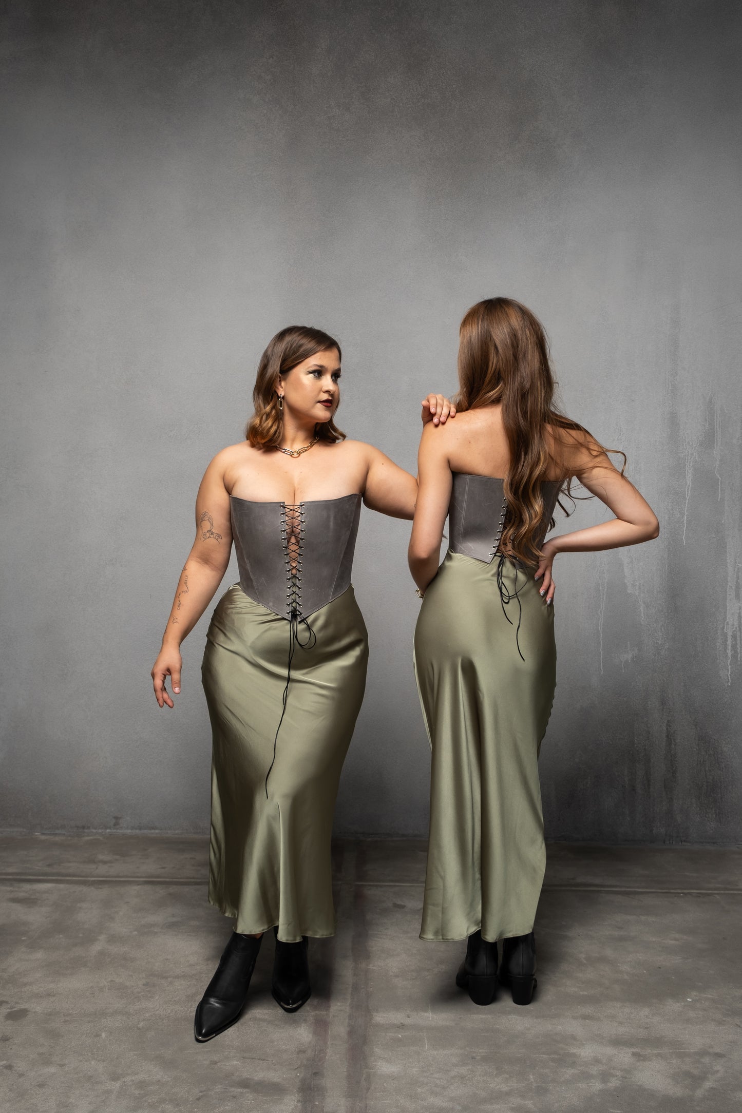 Gray Leather corset top, overbust corset for rave outfit