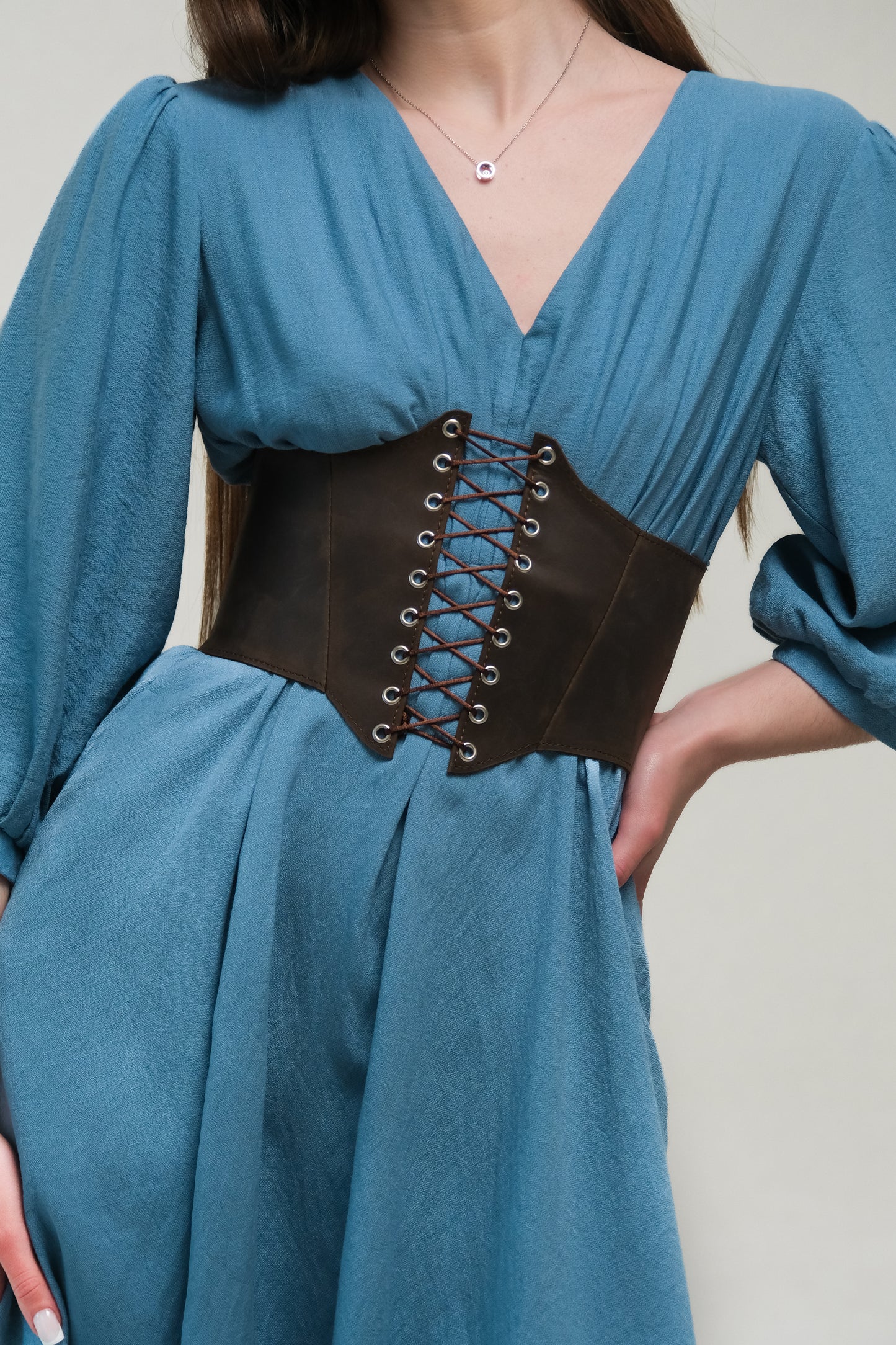 Brown Leather underbust corset belt, Renaissance outfit