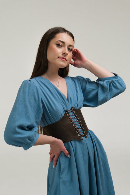 Brown Leather underbust corset belt, Renaissance outfit