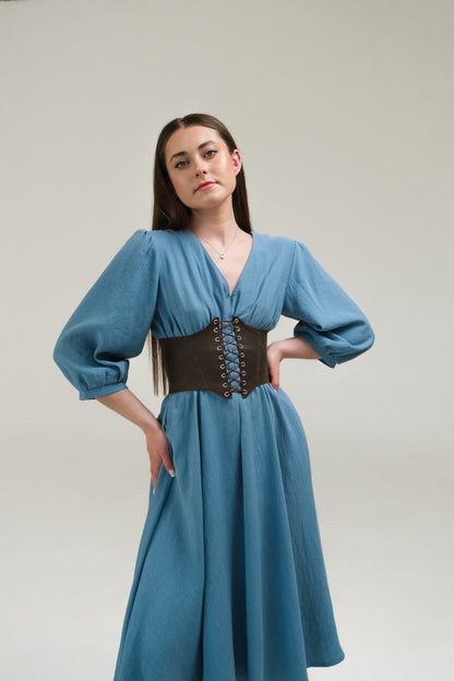 Brown Leather underbust corset belt, Renaissance outfit