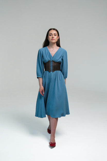 Brown Leather underbust corset belt, Renaissance outfit