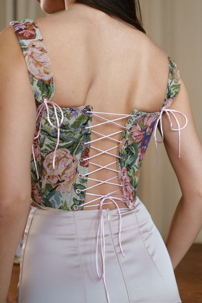 Green Flowers Tapestry Corset – Structured Garden Bodice