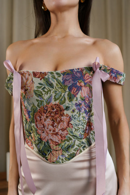 Green Flowers Tapestry Corset – Structured Garden Bodice