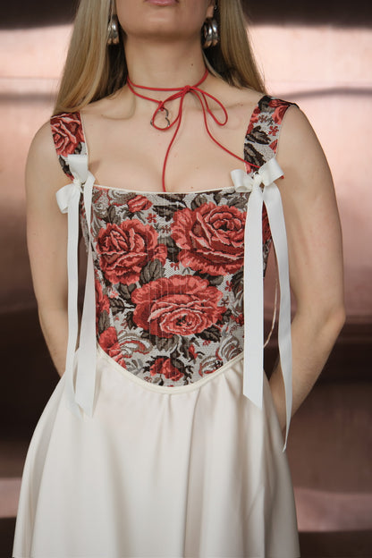 Reversible Red Flowers Renaissance Corset – Boned Jacquard Top